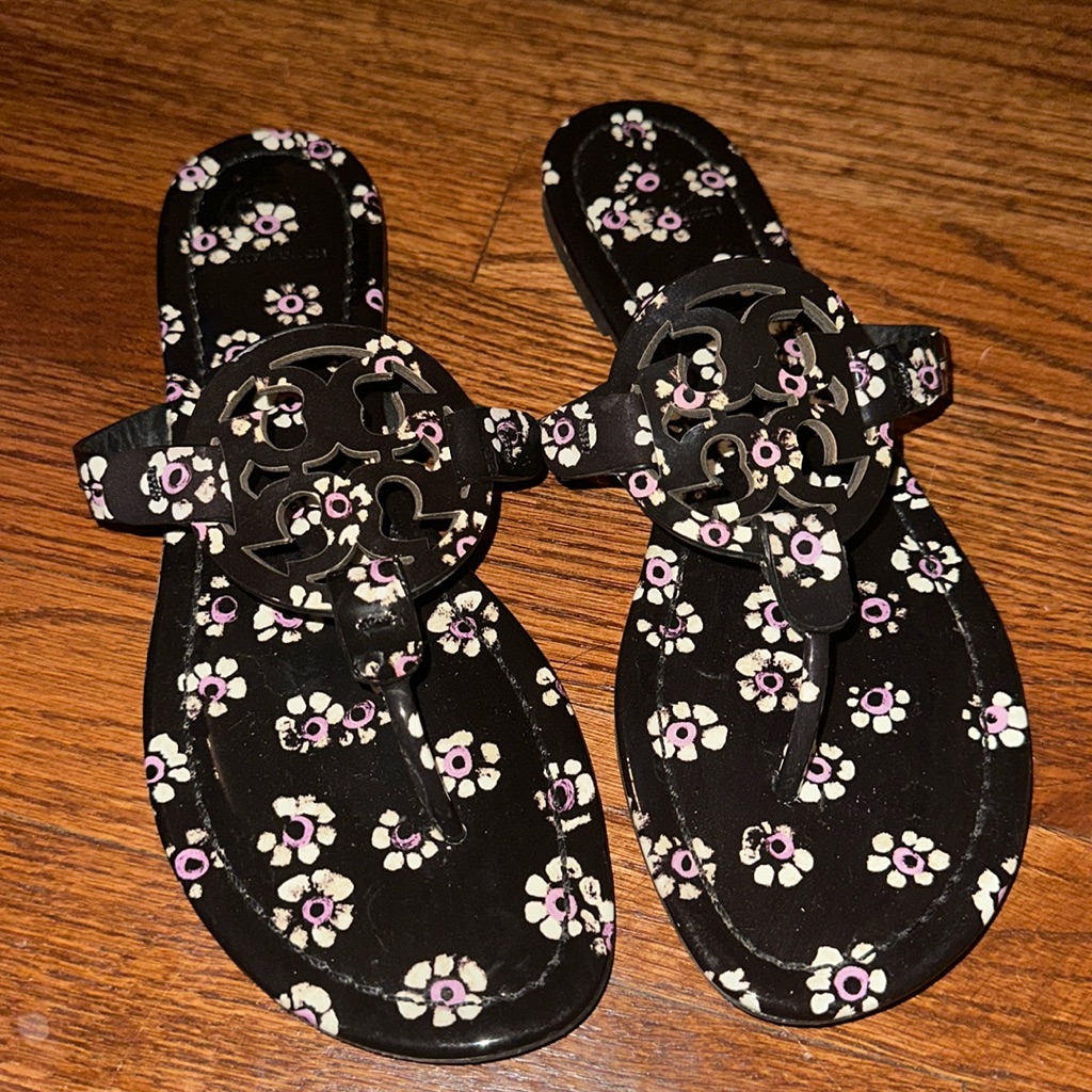 Tory Burch Miller Sandals, Black W/ Flowers